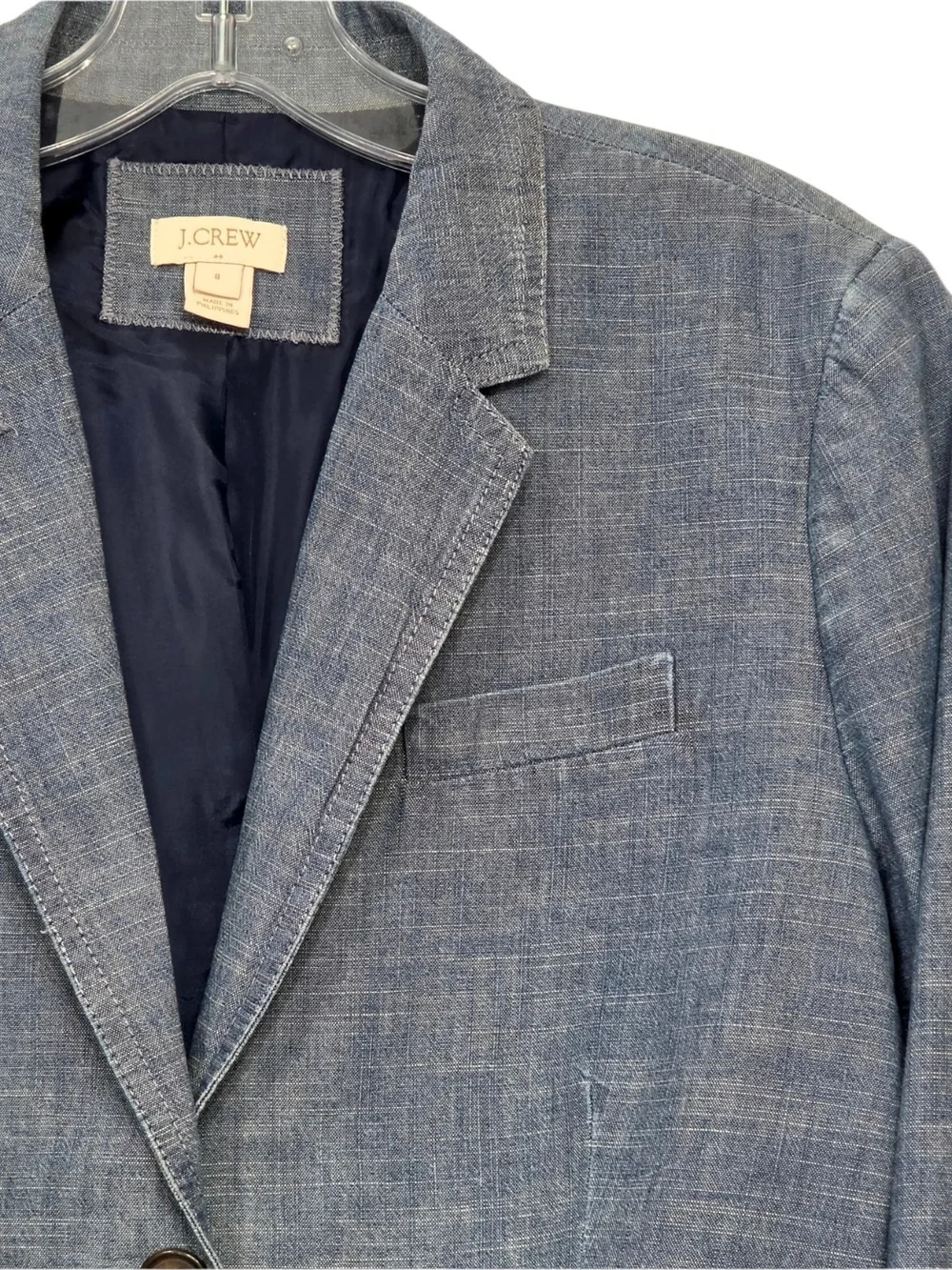 J.Crew Blue Chambray Cotton 2 Button Blazer Jacket Women's Size 8